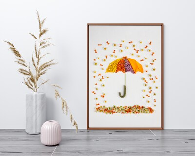 April Showers, May Flowers - Art Print Made from Nature - Cute, Colorful, Whimsical Umbrella Home Decor Made from Flowers, Unique, Children - image5